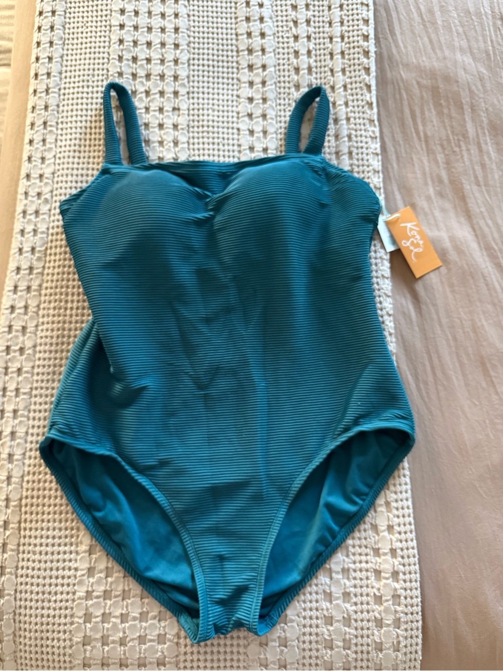NEW Kona Sol Teal Ribbed One-Piece Swimsuit Size L